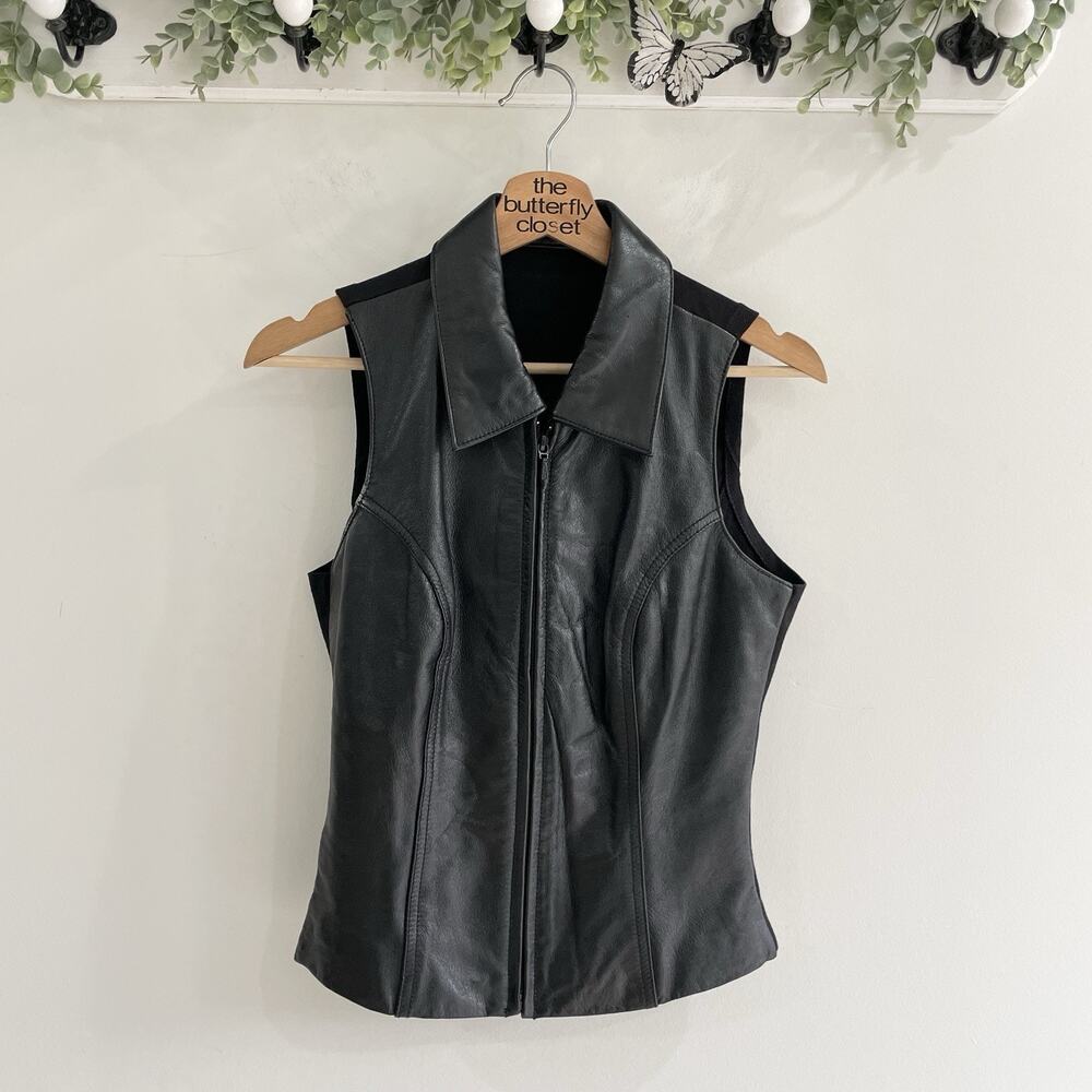 vintage wilsons Leather black Cotton Zip Collared Vest Small gorpcore biker